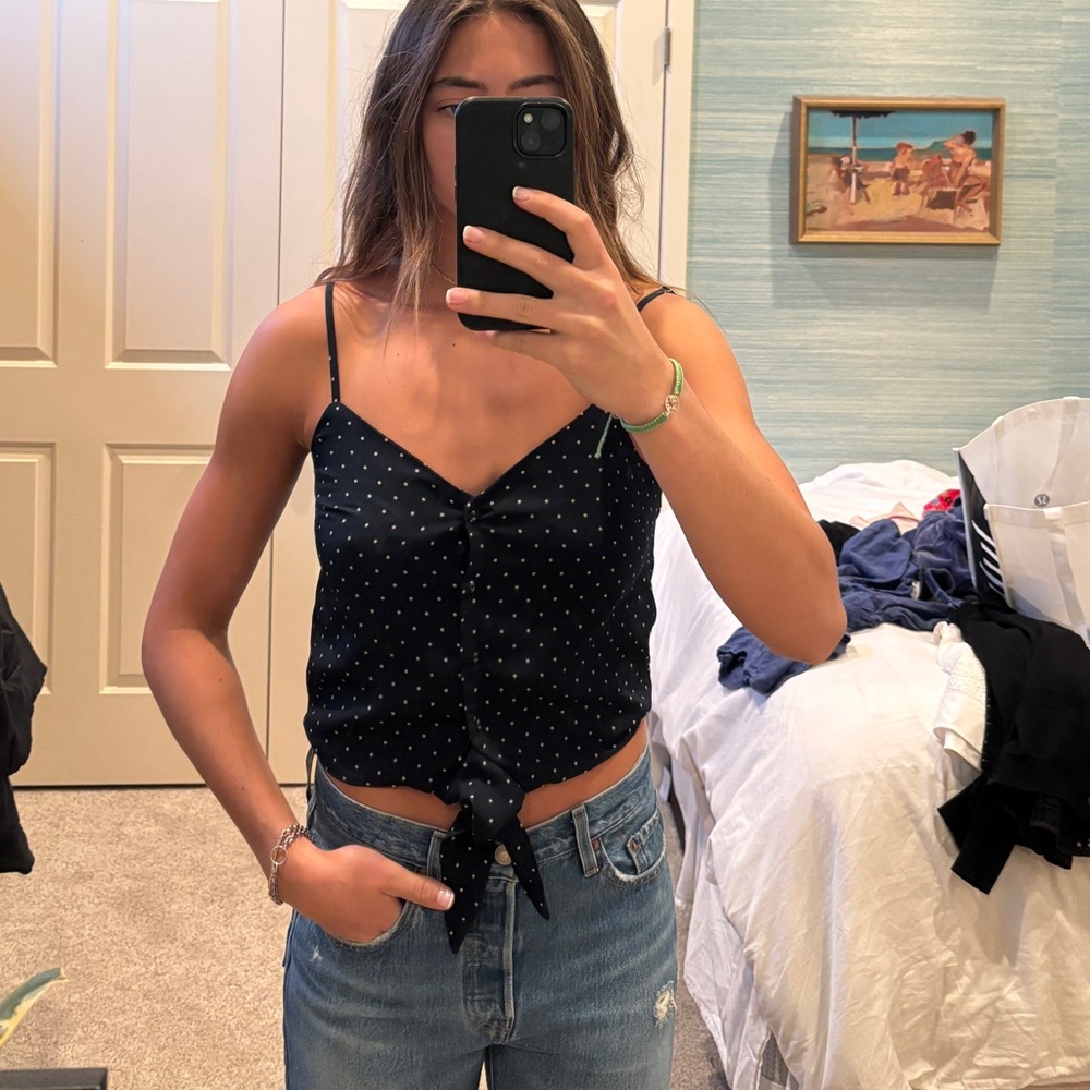 J. O. A. “Just One Answer” crop top with tie in front and cut out in back.